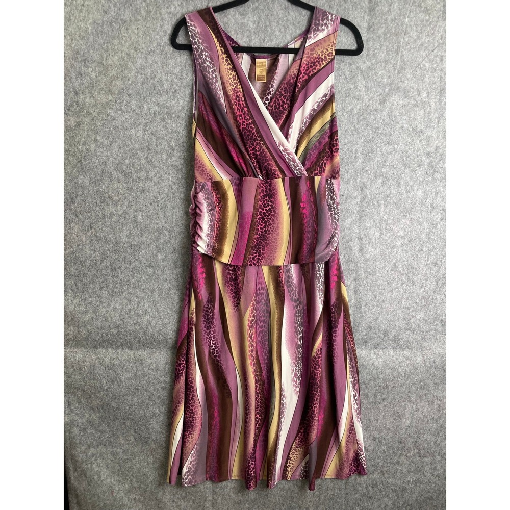 Long Elegant Legs LEL Purple Brown Stripe Print Wrap Midi Dress Tall Large